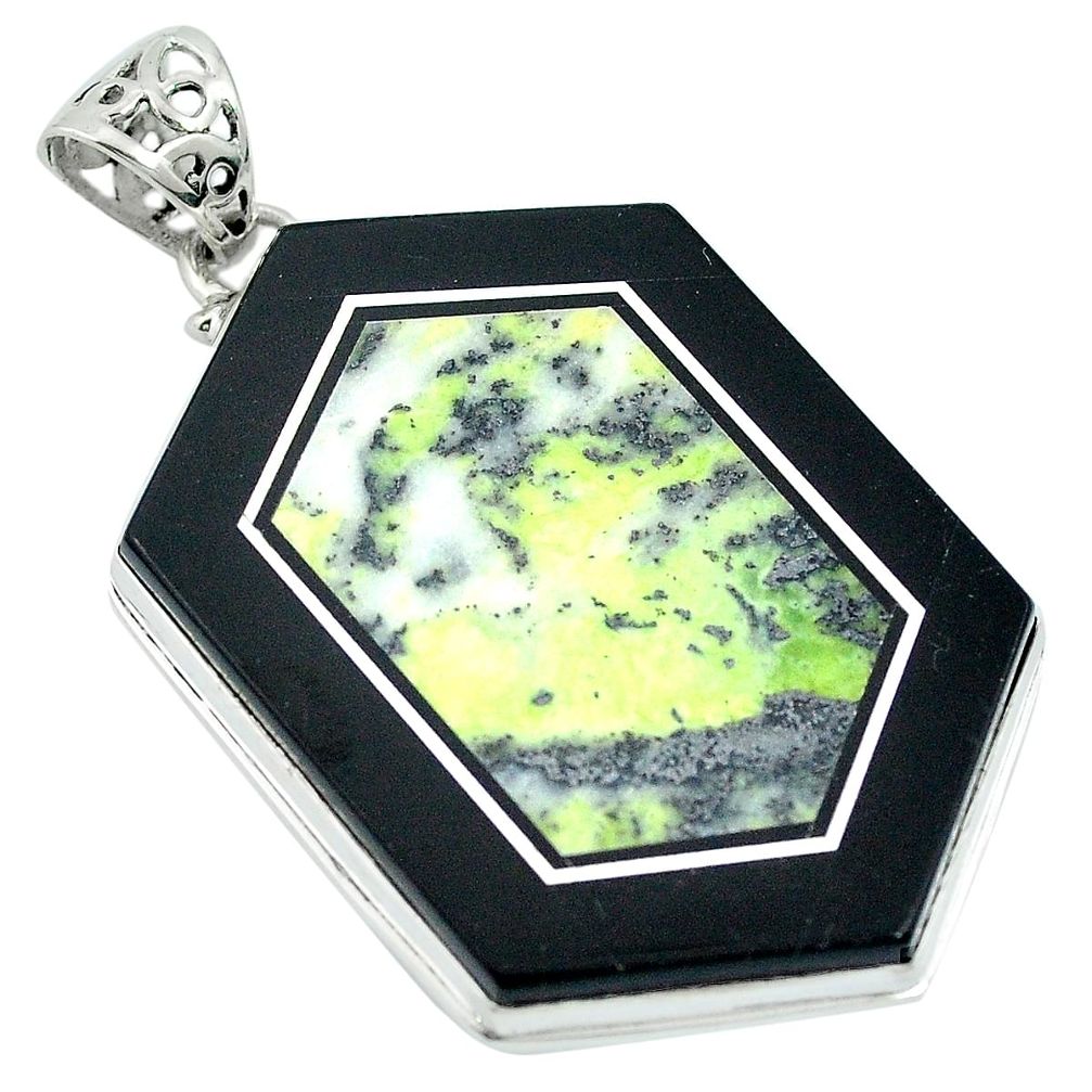 Natural green kambaba jasper (stromatolites) 925 silver pendant jewelry d27121