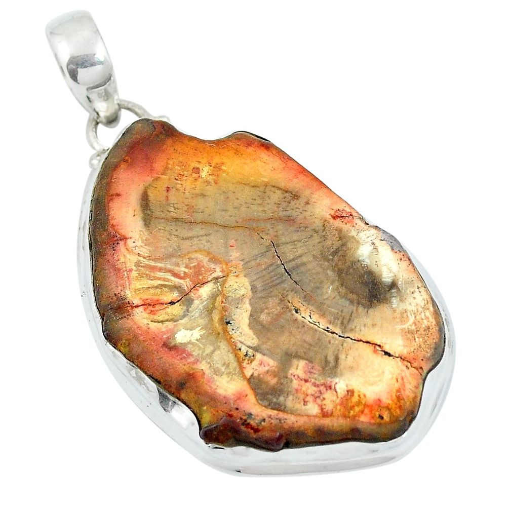 Natural brown petrified palm wood 925 sterling silver pendant d27126