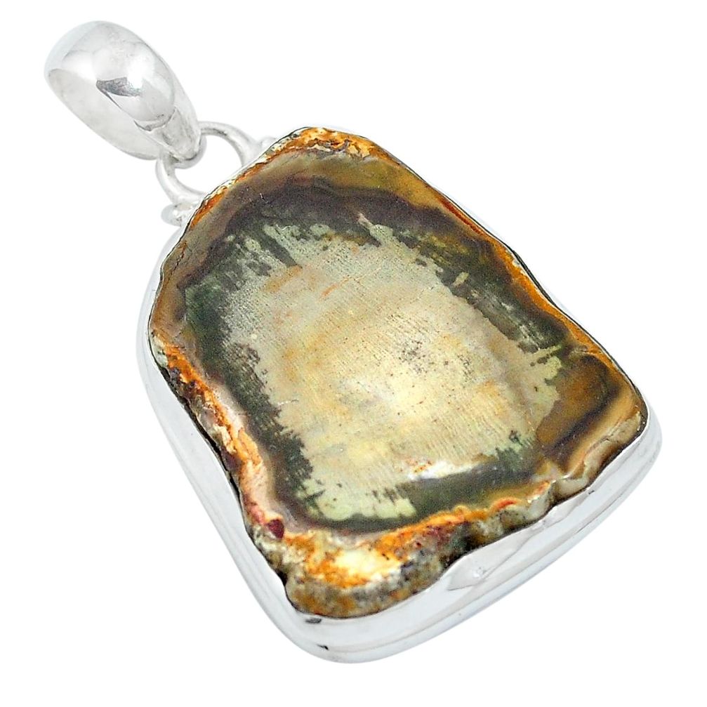 925 sterling silver natural brown petrified palm wood pendant jewelry d27128