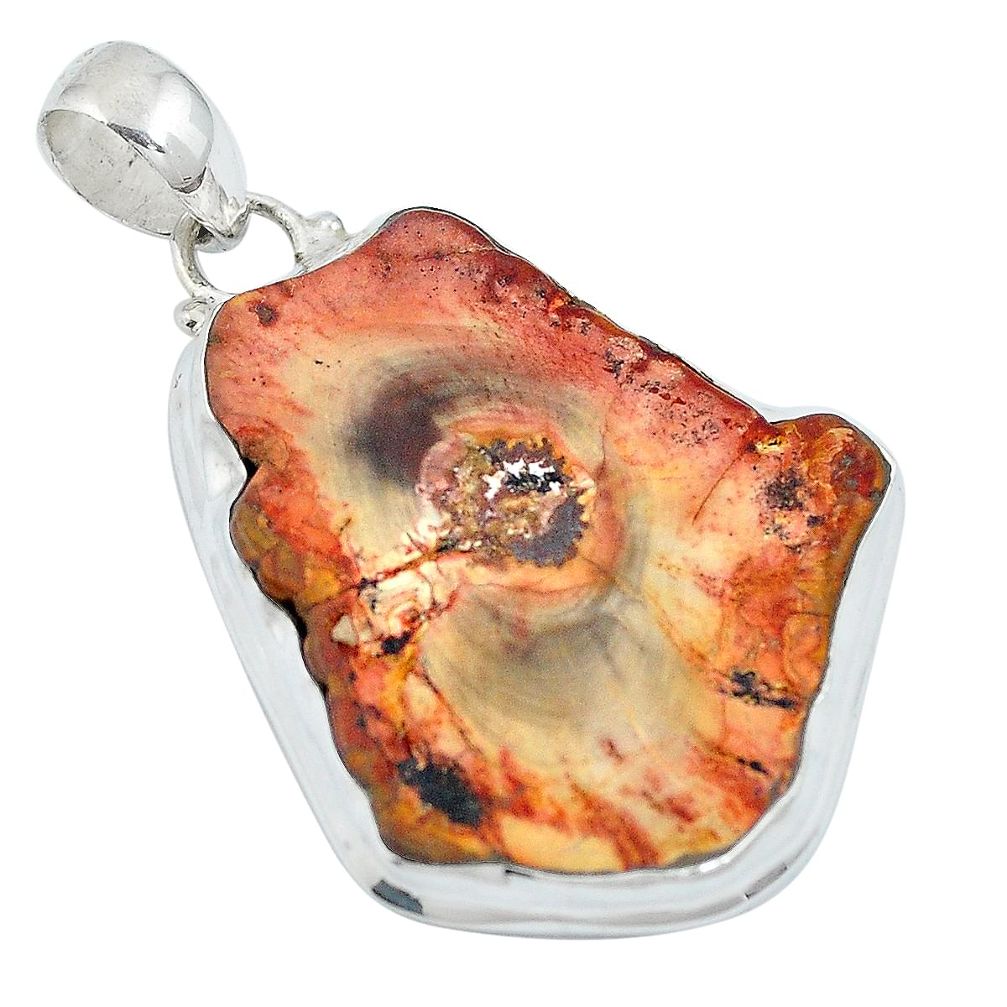 Natural brown petrified palm wood 925 sterling silver pendant d27129