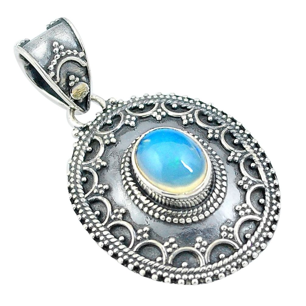 925 sterling silver natural multi color ethiopian opal oval pendant d27139