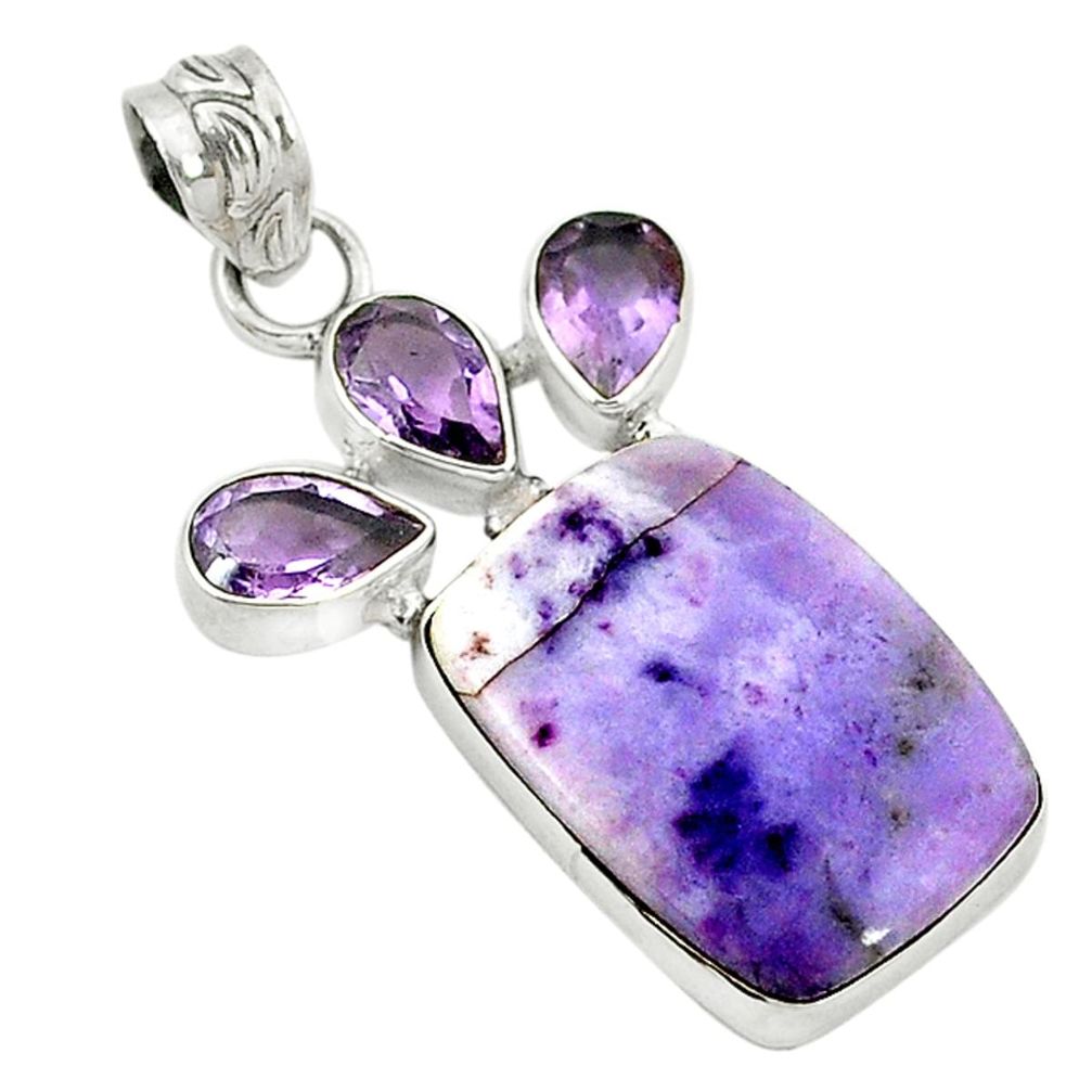 Natural purple tiffany stone amethyst 925 sterling silver pendant d2731