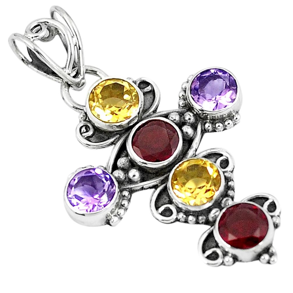 925 sterling silver natural purple amethyst citrine cross pendant d27312