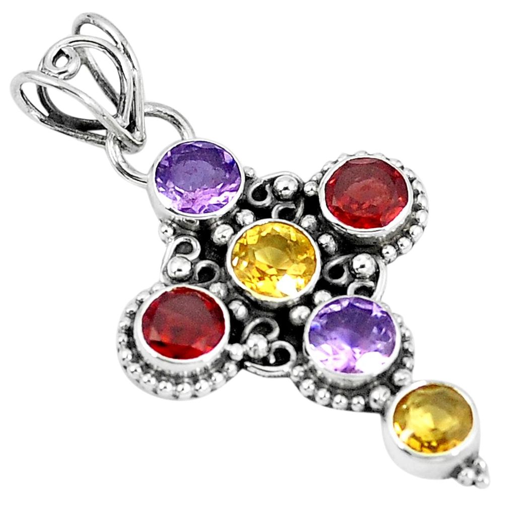 Natural purple amethyst garnet 925 sterling silver cross pendant d27313