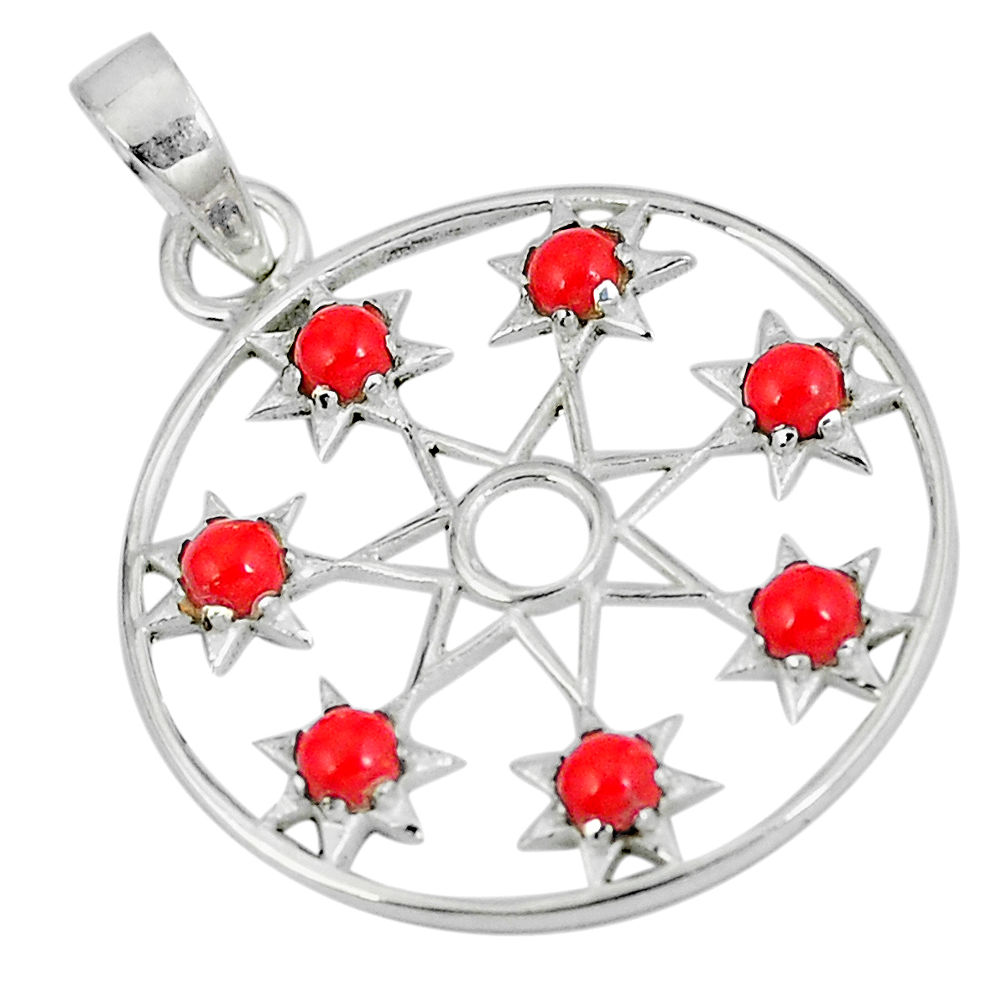 925 sterling silver red coral round shape pendant jewelry d27320