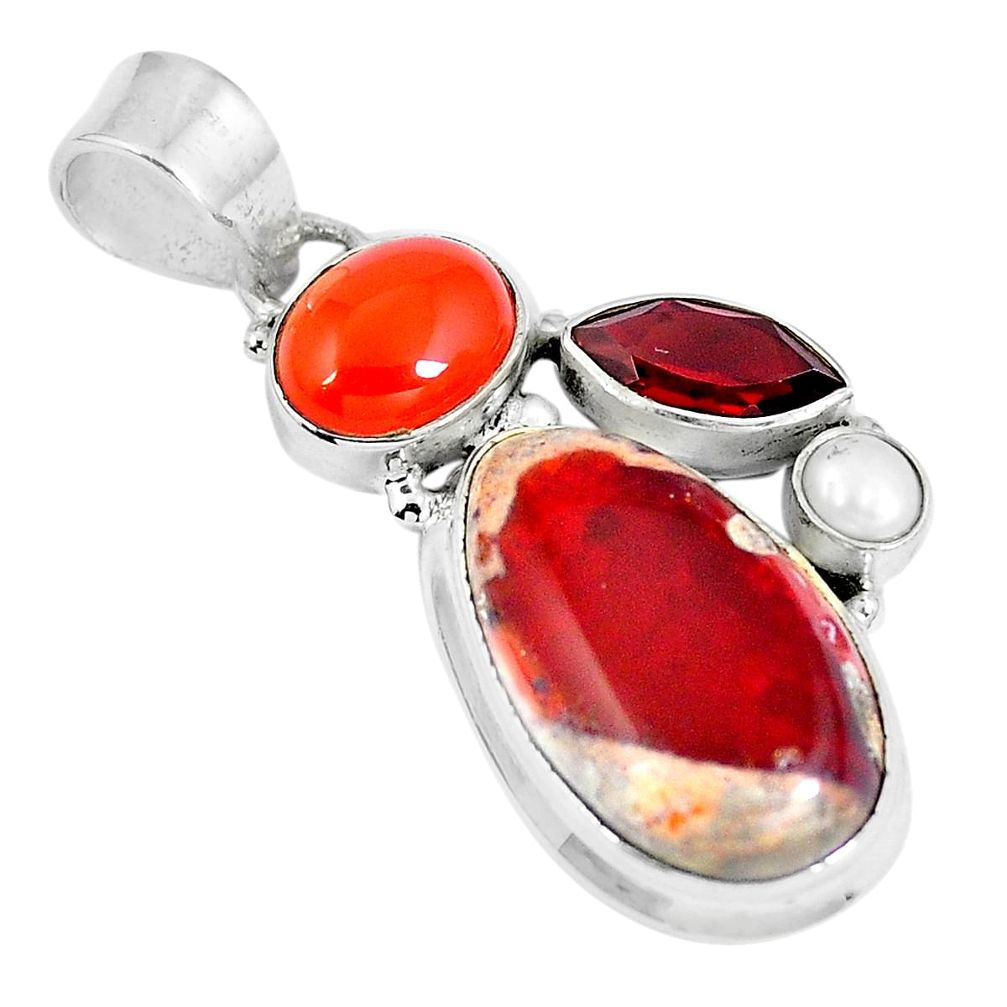 Natural multi color mexican fire opal onyx 925 silver pendant d28002