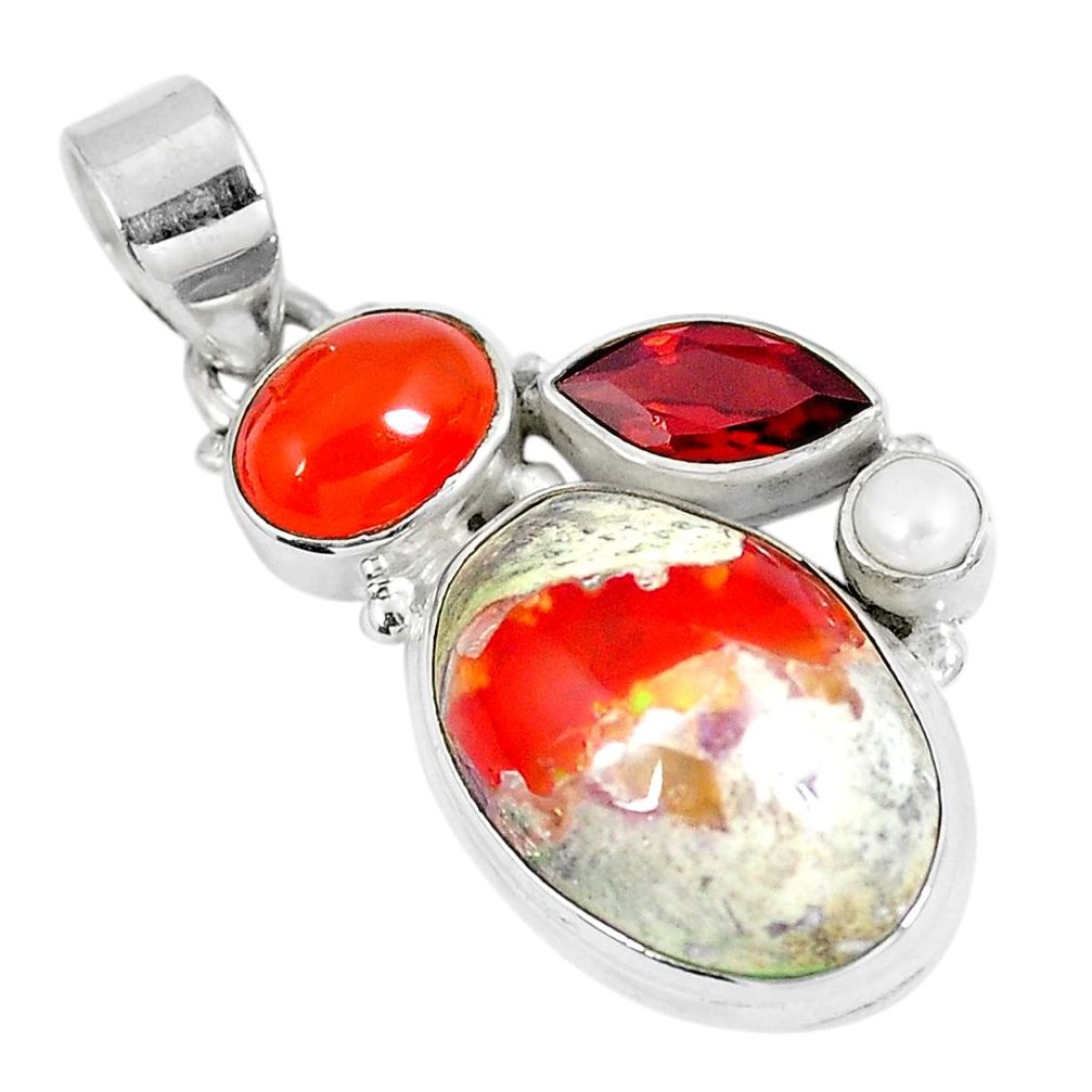 Natural multi color mexican fire opal onyx 925 silver pendant d28004