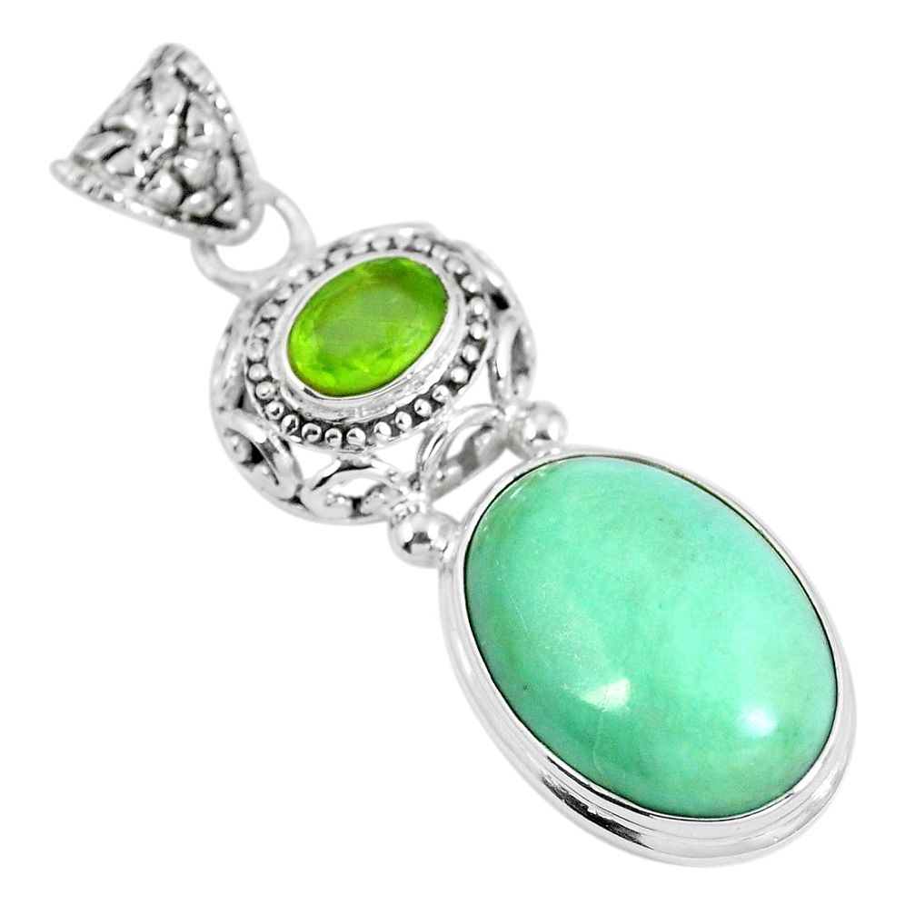 Natural green variscite peridot 925 sterling silver pendant d28022