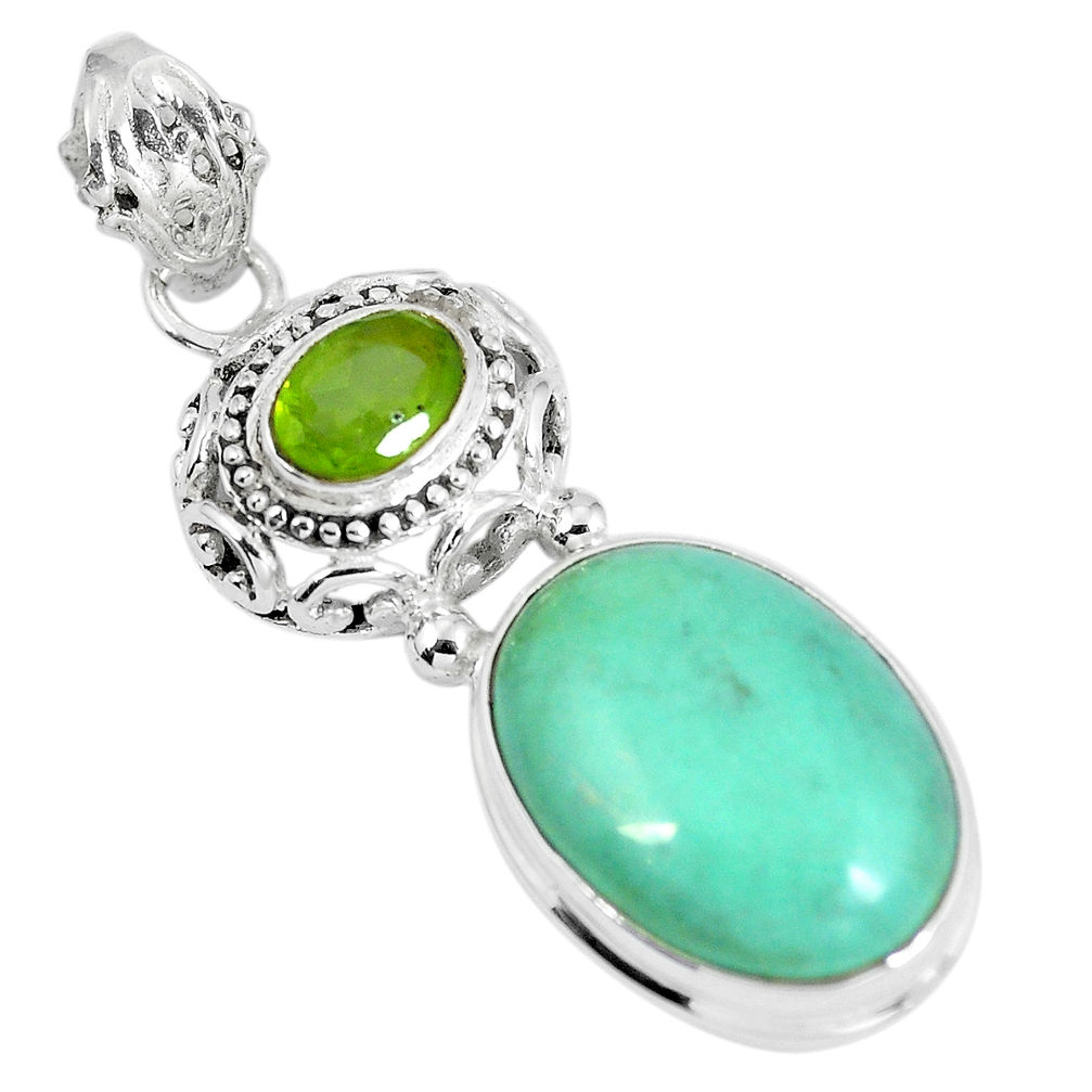 Natural green variscite peridot 925 sterling silver pendant jewelry d28027