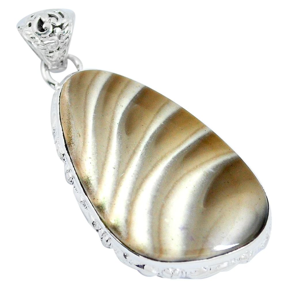 Natural grey striped flint ohio 925 sterling silver pendant d28041