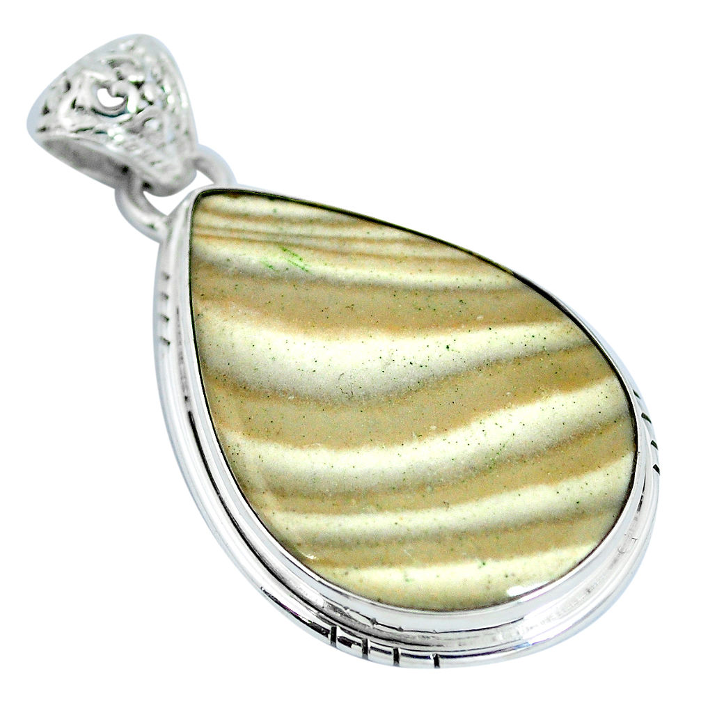 Natural grey striped flint ohio pear 925 sterling silver pendant d28043