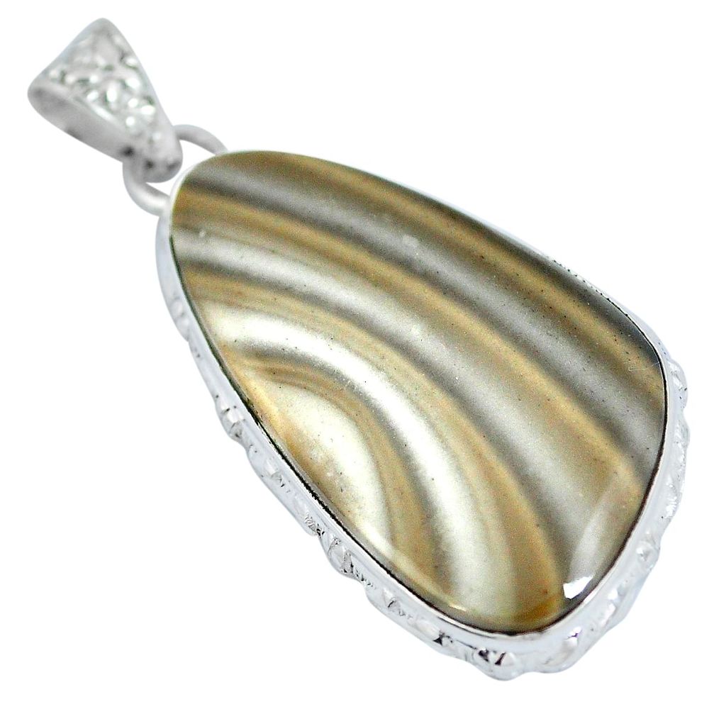 Natural grey striped flint ohio 925 sterling silver pendant d28045