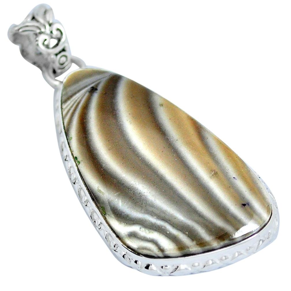 Natural grey striped flint ohio 925 sterling silver pendant d28047