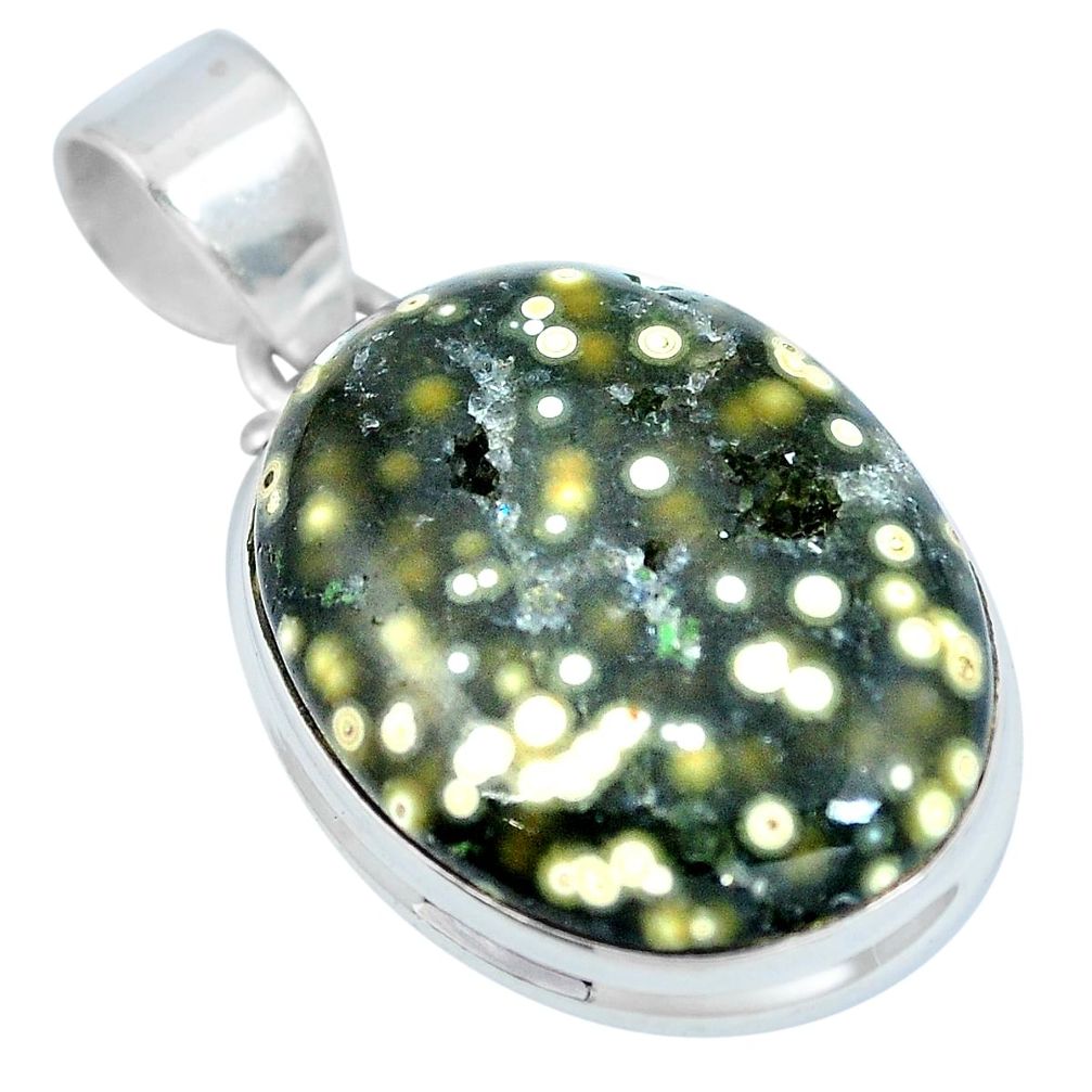 Natural green ocean sea jasper (madagascar) 925 silver pendant d28049