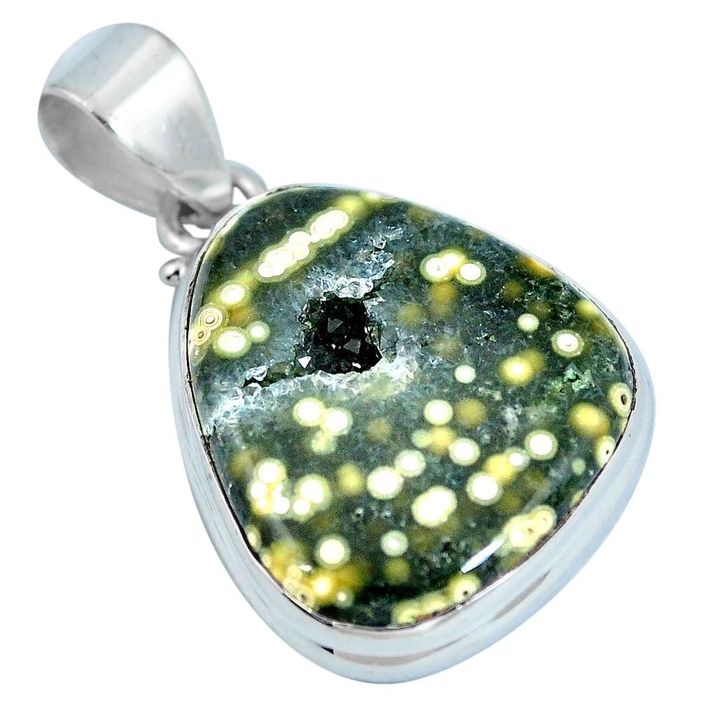Natural green ocean sea jasper (madagascar) 925 silver pendant d28051