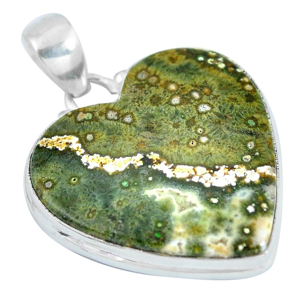 925 silver natural green ocean sea jasper (madagascar) heart pendant d28053