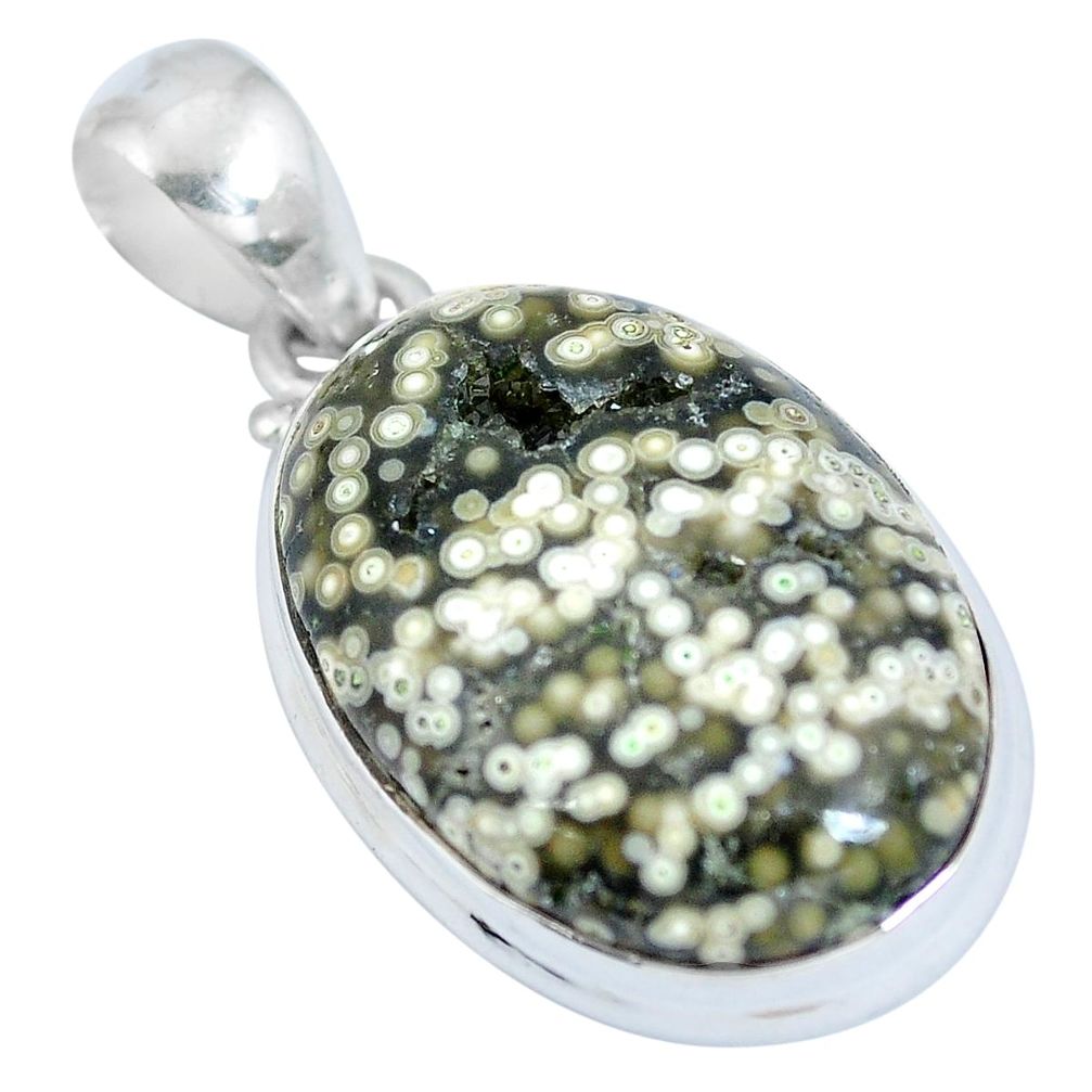 925 silver natural green ocean sea jasper (madagascar) oval pendant d28060