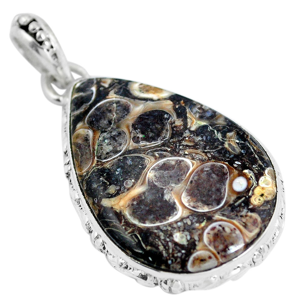 925 silver natural brown turritella fossil snail agate pear pendant d28068