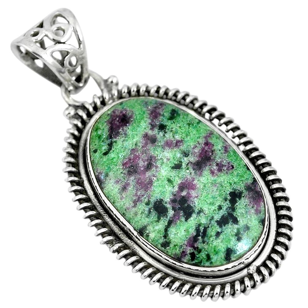 Natural green ruby zoisite 925 sterling silver pendant jewelry d28082