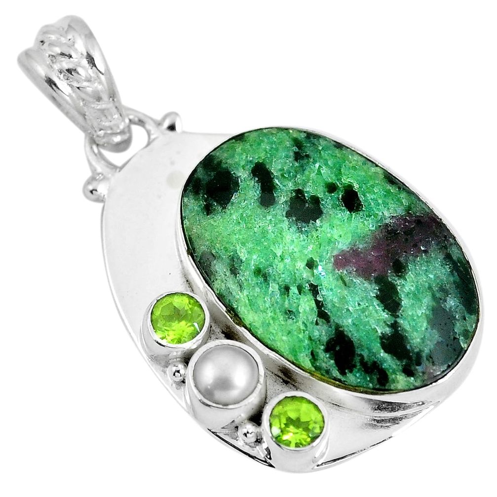 Natural green ruby zoisite peridot 925 sterling silver pendant d28083