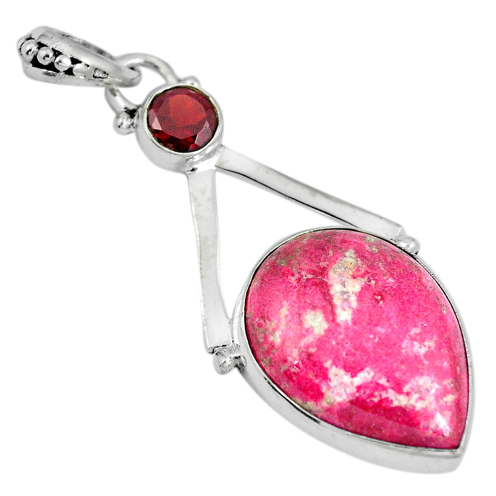 Natural pink thulite (unionite, pink zoisite) 925 silver pendant d28102