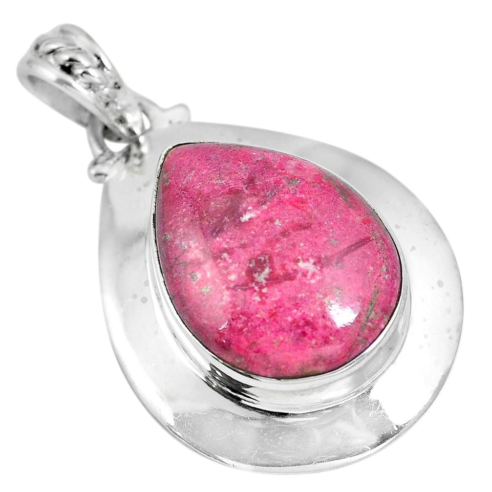 Natural pink thulite (unionite, pink zoisite) 925 silver pendant d28103