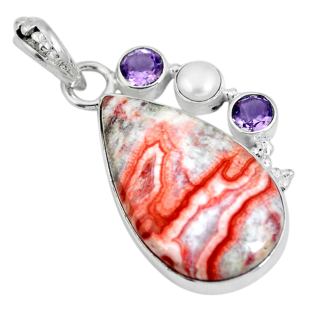 Natural pink rosetta stone jasper amethyst 925 silver pendant d28107