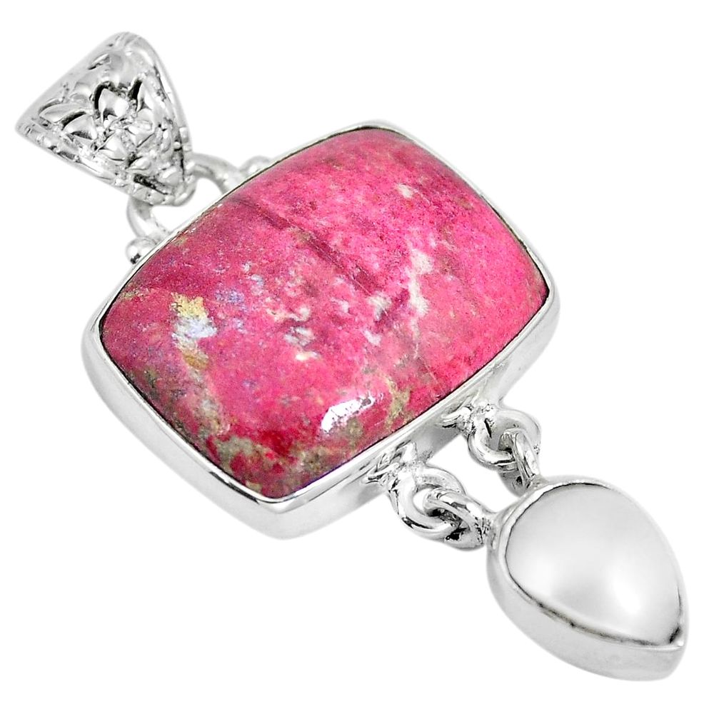 Natural pink thulite (unionite, pink zoisite) 925 silver pendant d28108