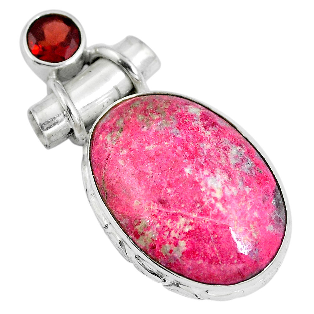 925 silver natural pink thulite (unionite, pink zoisite) oval pendant d28109