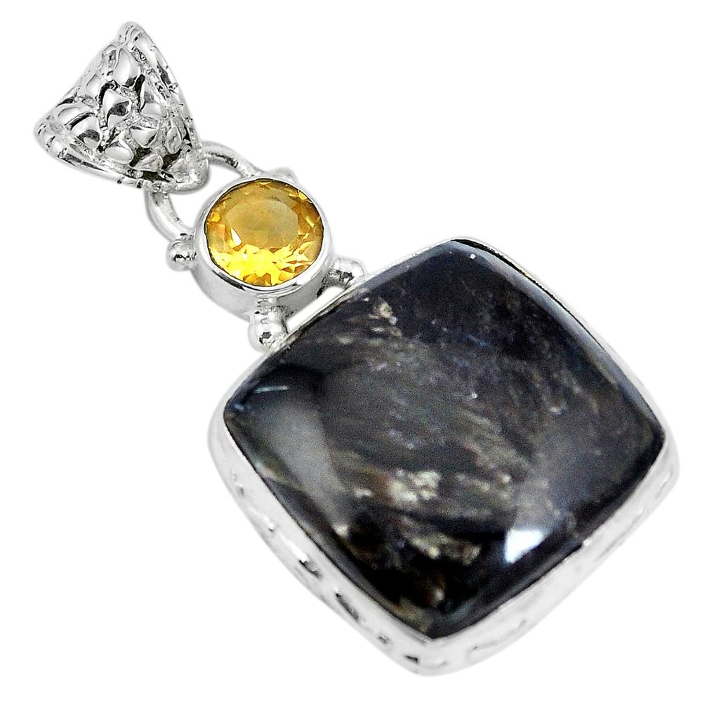 Natural golden seraphinite (russian) citrine 925 silver pendant d28111