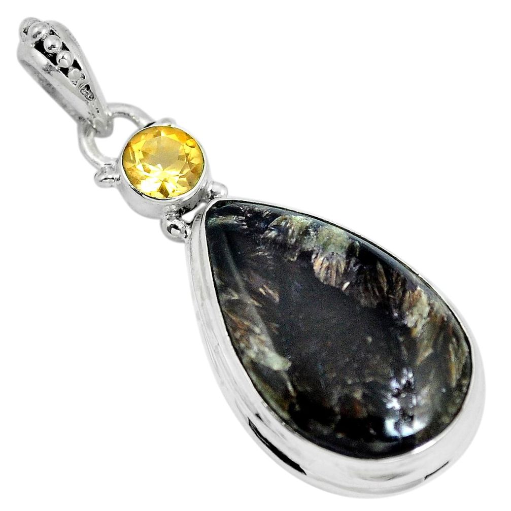 Natural golden seraphinite (russian) citrine 925 silver pendant d28118