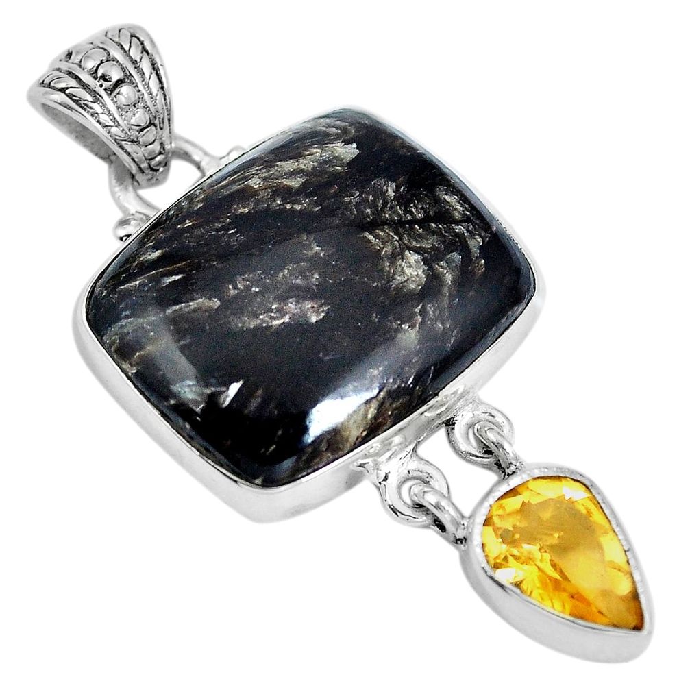 Natural golden seraphinite (russian) citrine 925 silver pendant d28119