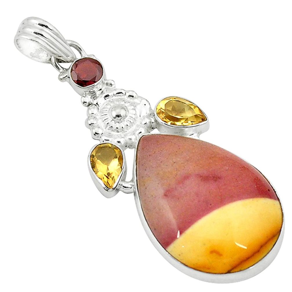 Natural brown mookaite yellow citrine 925 sterling silver pendant jewelry d2812