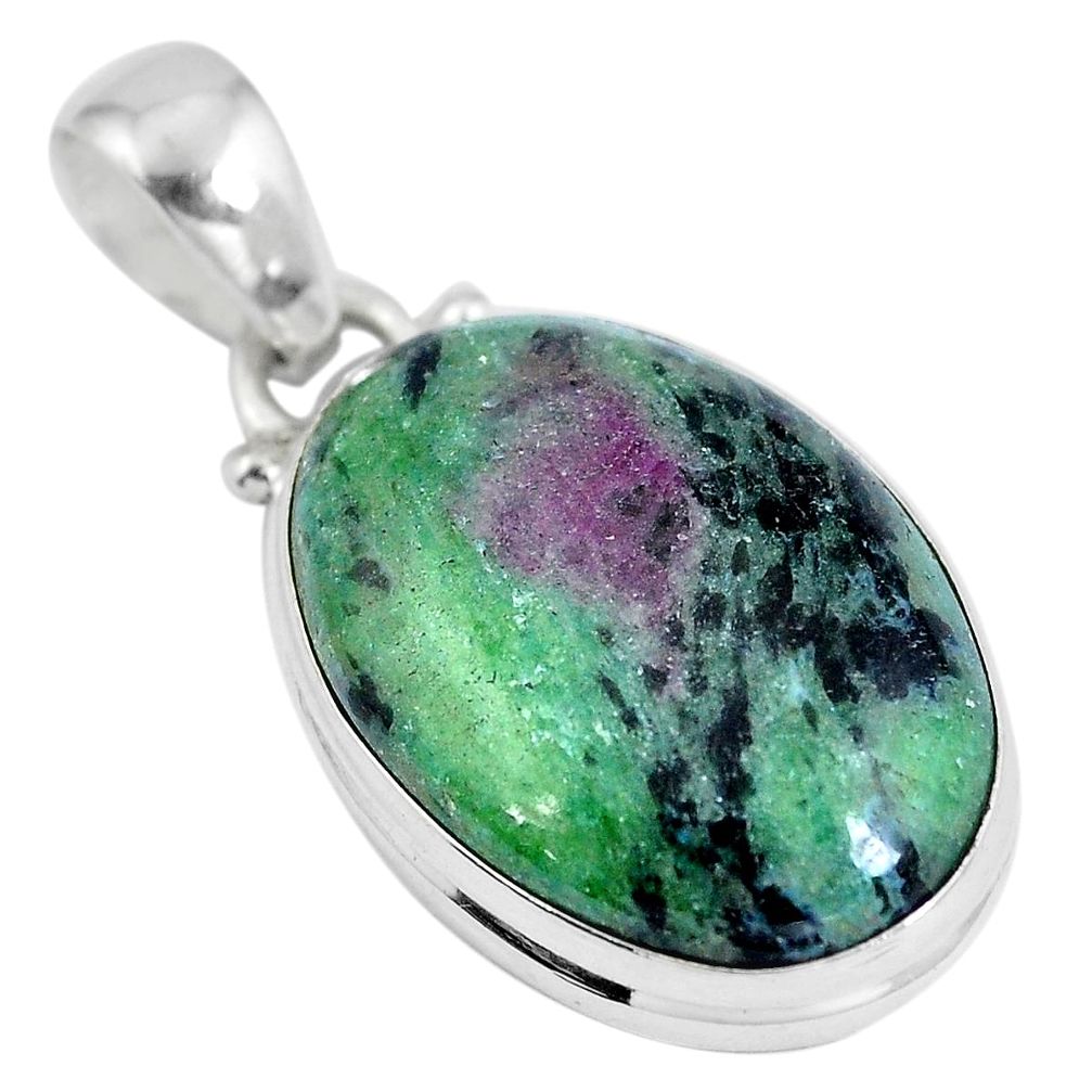 Natural pink ruby zoisite 925 sterling silver pendant jewelry d28121