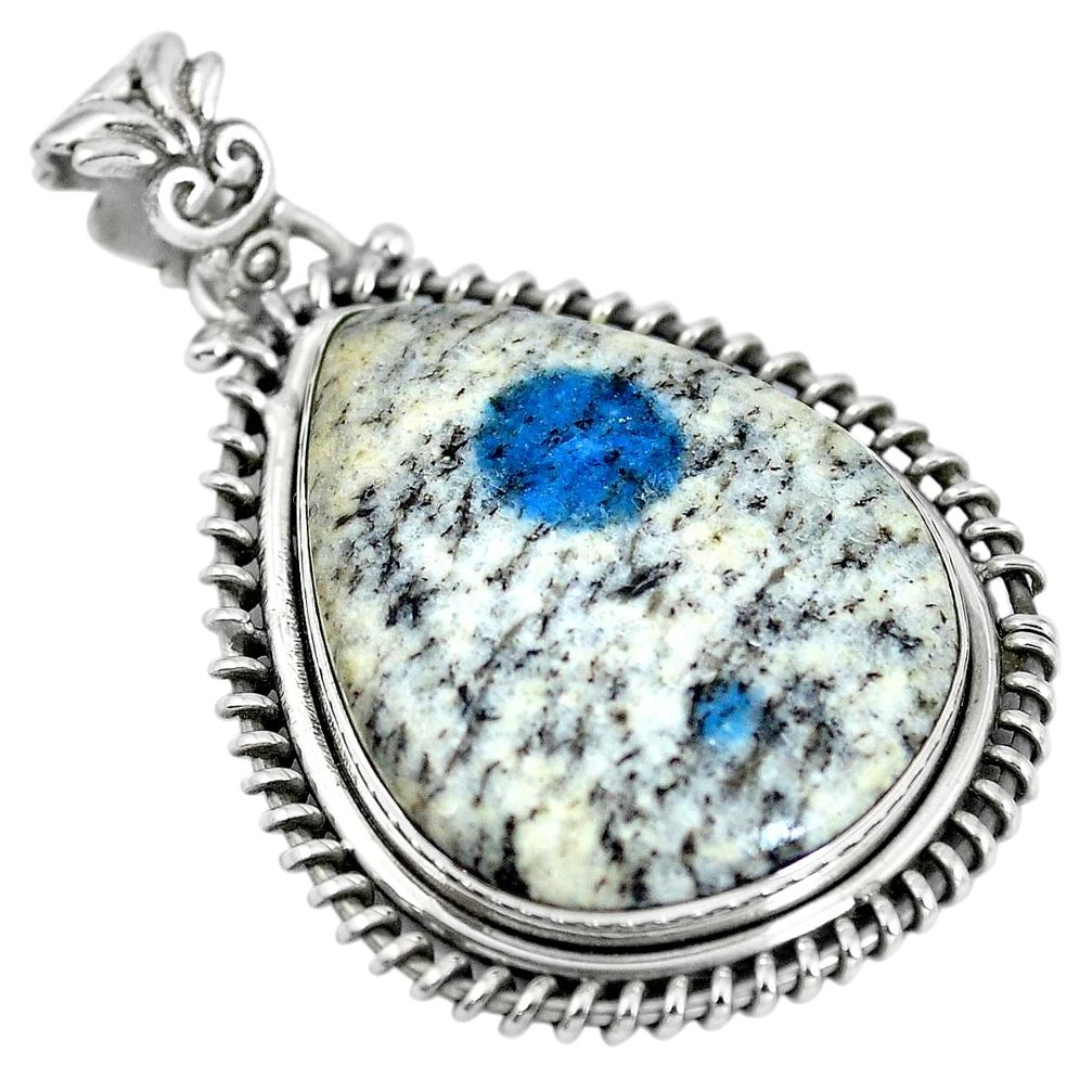 Natural k2 blue (azurite in quartz) 925 sterling silver pendant d28128