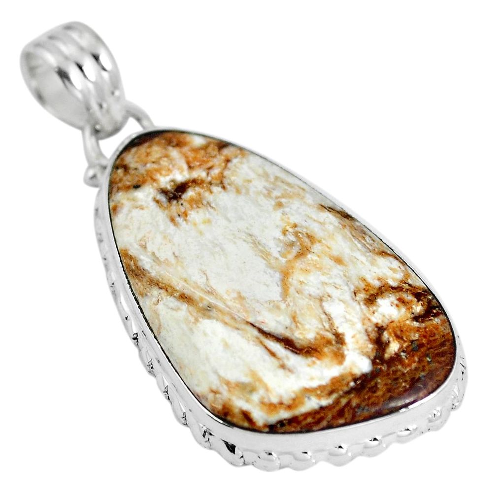 Natural white wild horse magnesite 925 sterling silver pendant d28135