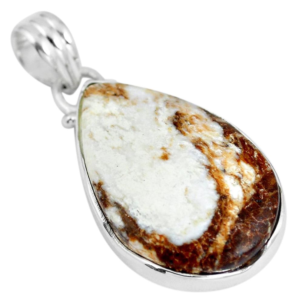 Natural white wild horse magnesite 925 sterling silver pendant d28136