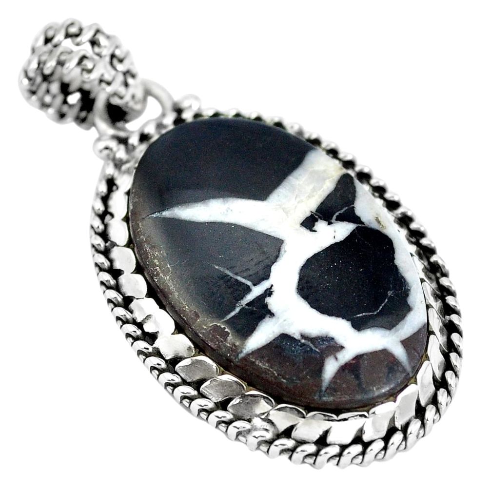 Natural black septarian gonads 925 sterling silver pendant jewelry d28145