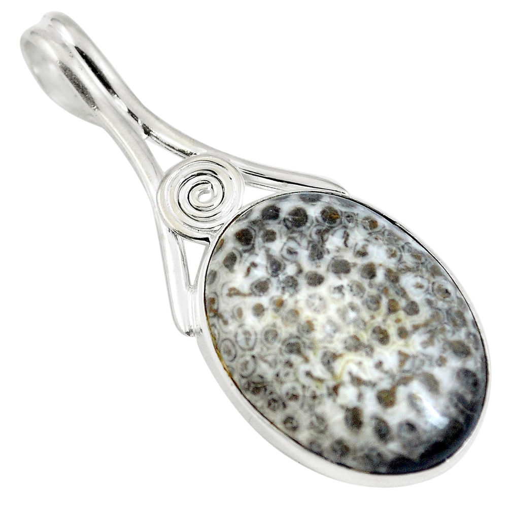 Natural black stingray coral from alaska 925 silver pendant d28169