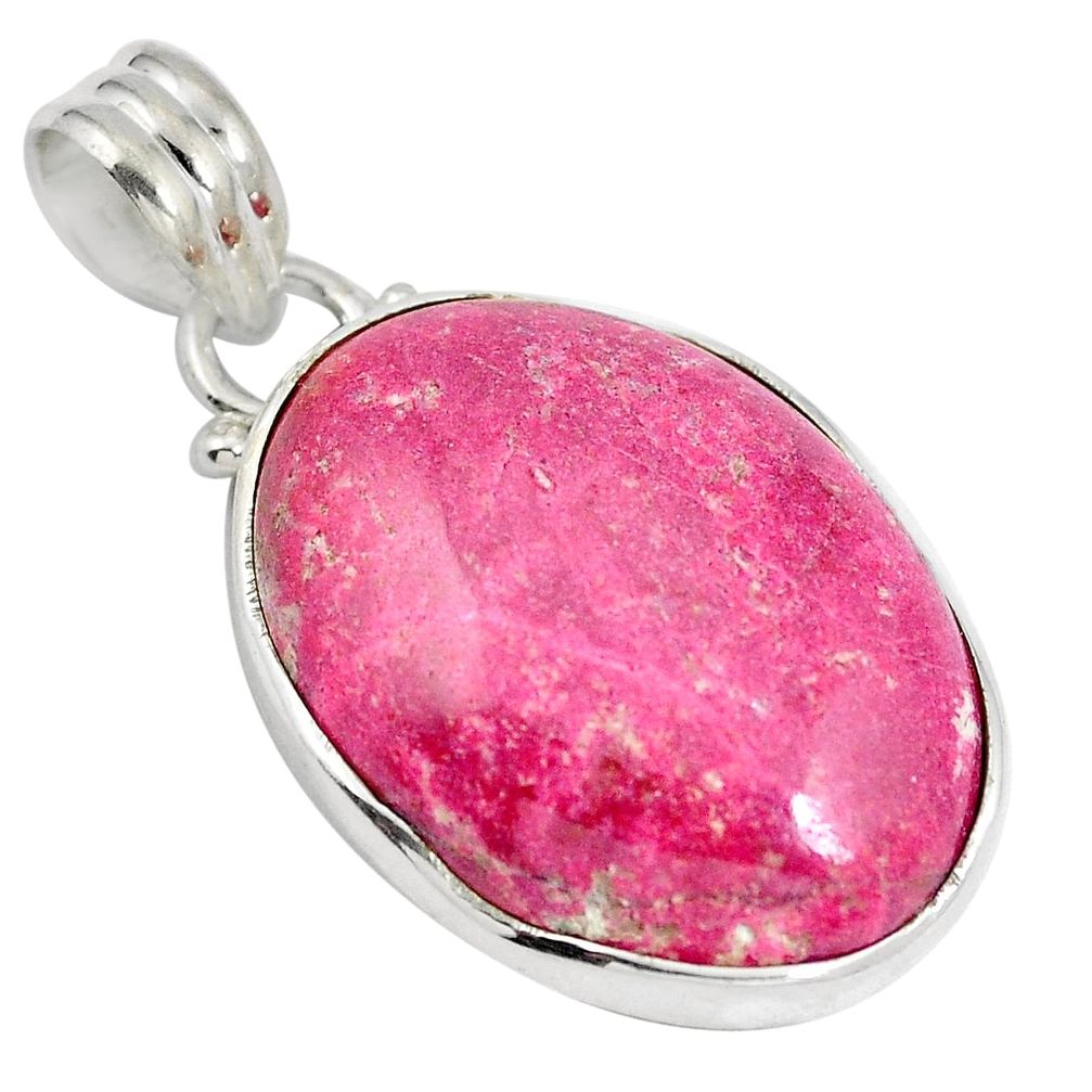 925 silver natural pink thulite (unionite, pink zoisite) oval pendant d28178