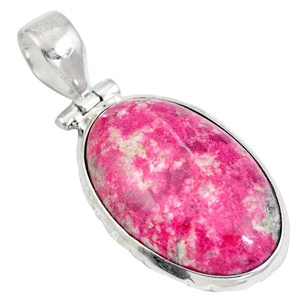 Natural pink thulite (unionite, pink zoisite) 925 silver pendant d28179