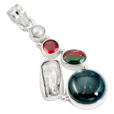 Natural green bloodstone african (heliotrope) 925 silver pendant d28198