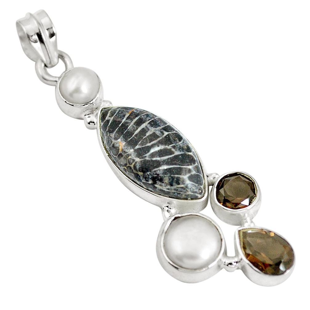 Natural black stingray coral from alaska pearl 925 silver pendant d28202
