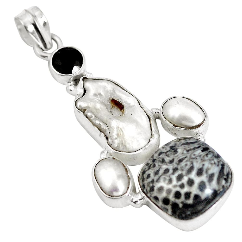 925 silver natural black stingray coral from alaska onyx pendant d28204