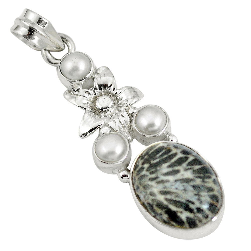 925 silver natural black stingray coral from alaska pearl pendant d28218