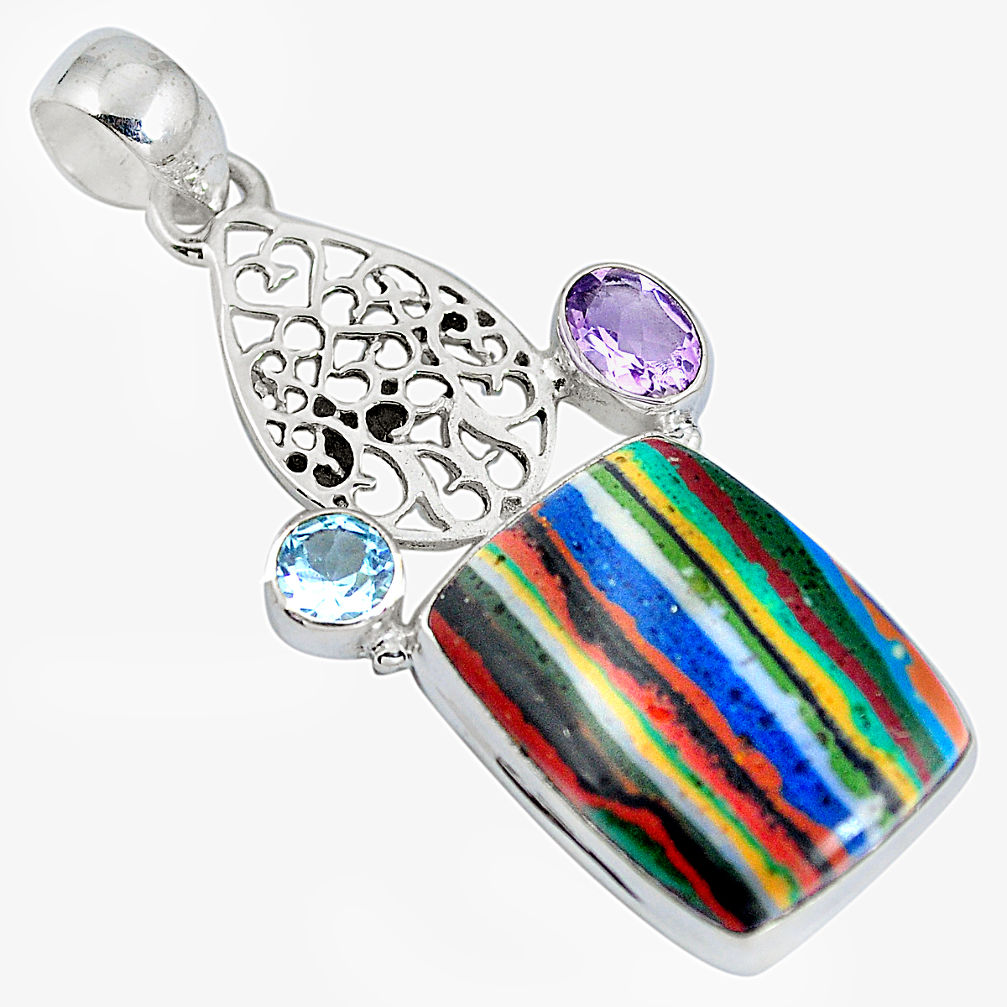 925 silver natural multi color rainbow calsilica amethyst pendant d28228