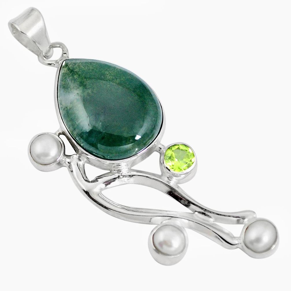 Natural green moss agate peridot 925 sterling silver pendant jewelry d28237