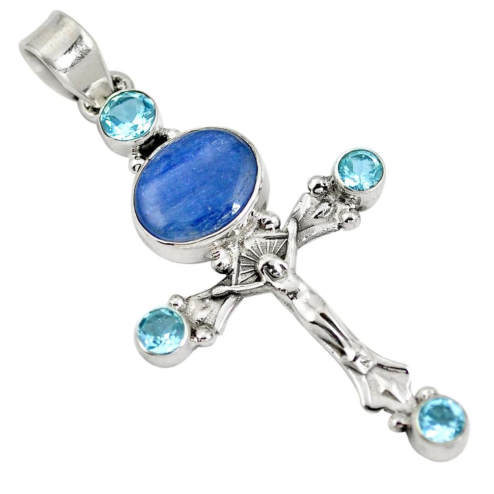 Natural blue kyanite topaz 925 sterling silver holy cross pendant d28243