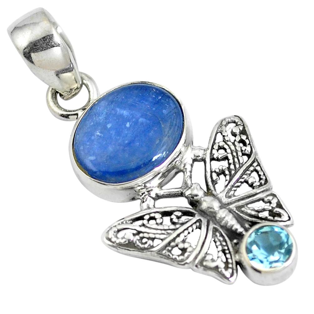 925 sterling silver natural blue kyanite topaz butterfly pendant d28244