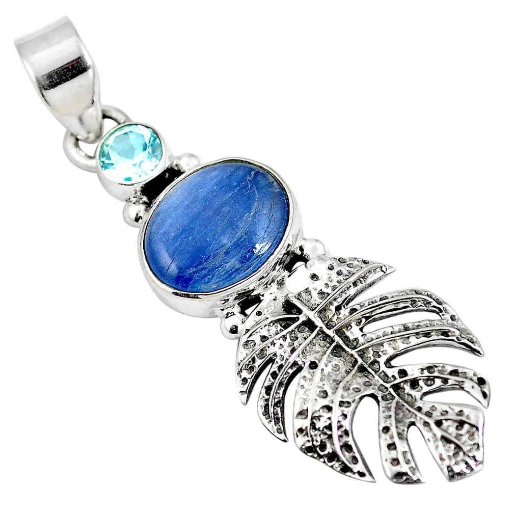 Natural blue kyanite topaz 925 silver deltoid leaf pendant jewelry d28249